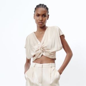 ZARA KNOTTED SATIN TOP- SOFT GOLD - SMALL